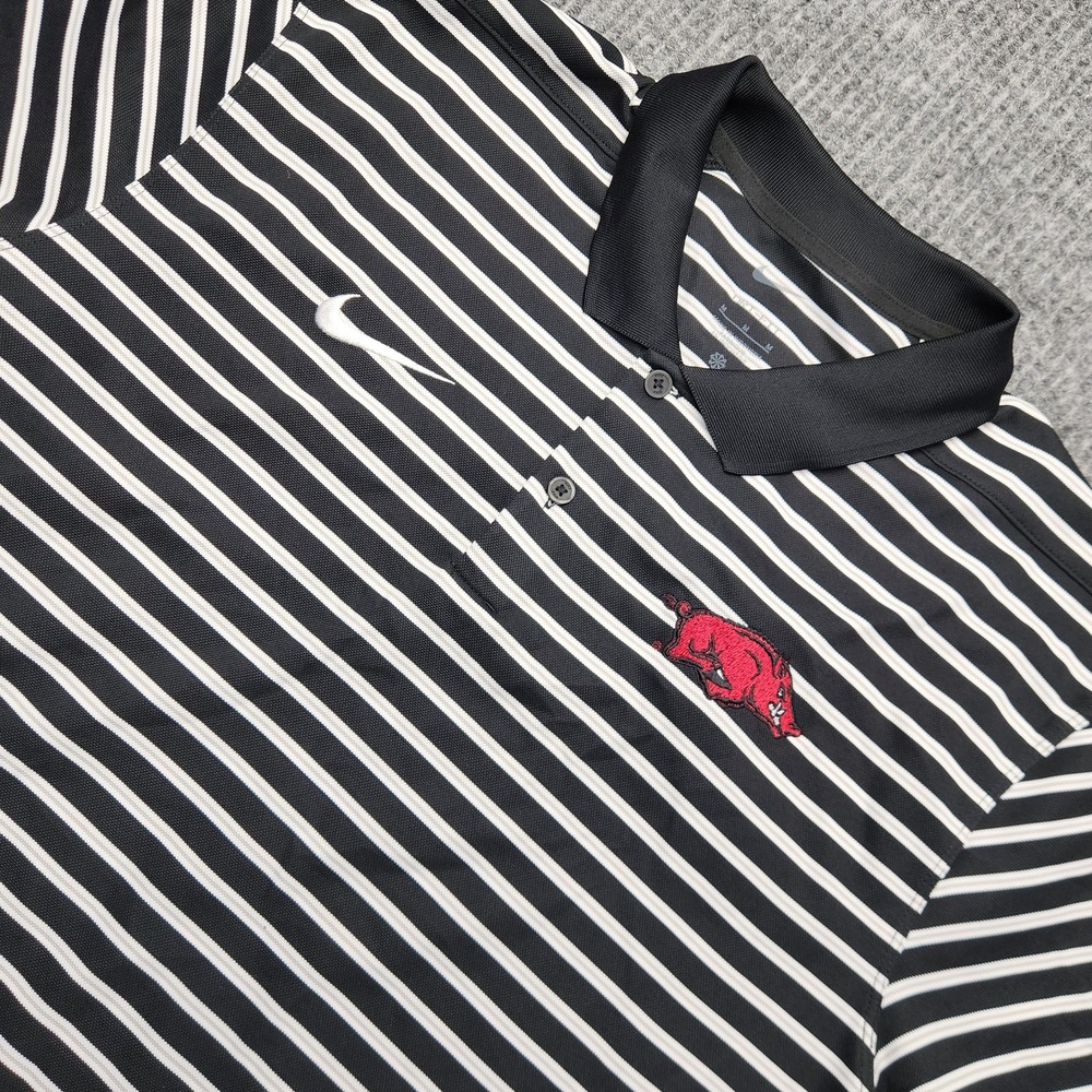 Arkansas Razorbacks Nike Dri Fit Polo Shirt Mens M Black Striped NCAA Football